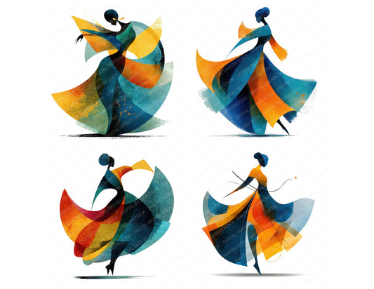 Preview layout showing Abstract Dance Figure clipart elements for scrapbooking, junk journals, and card making
