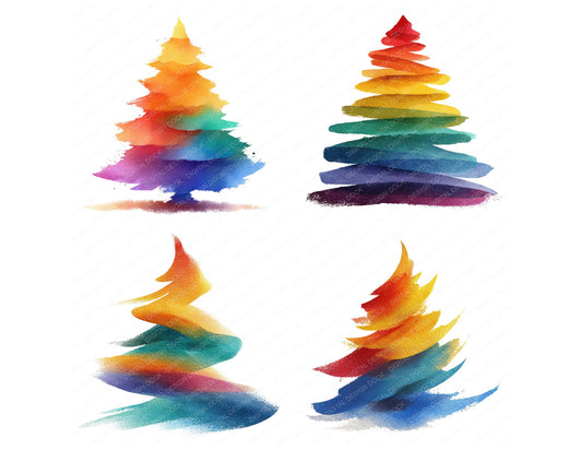 Preview layout showing Abstract Rainbow Christmas Tree clipart elements for scrapbooking, junk journals, and card making