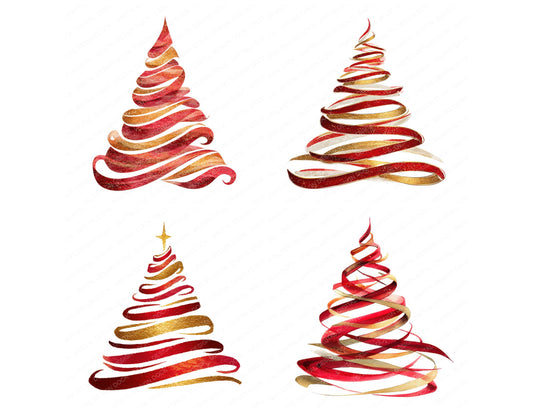 Preview layout showing Abstract Ribbon Christmas Tree clipart elements for scrapbooking, junk journals, and card making