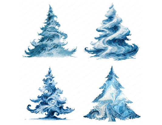 Preview layout showing Abstract Snow Swirl Christmas Tree clipart elements for scrapbooking, junk journals, and card making