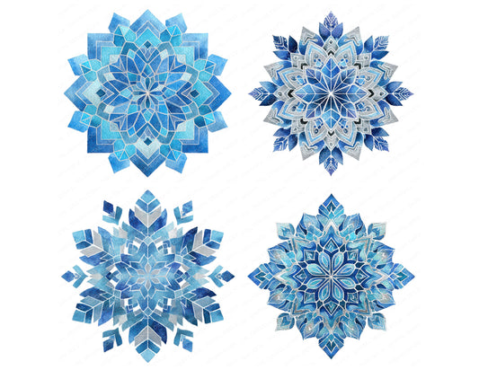 Preview layout showing Abstract Watercolour Snowflake clipart elements for scrapbooking, junk journals, and card making