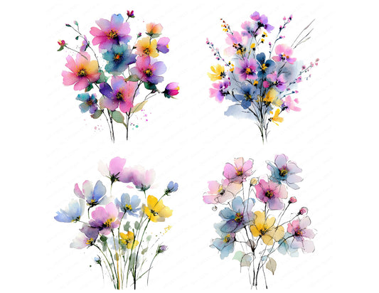 Preview layout showing Abstract Wildflower Bouquet clipart elements for scrapbooking, junk journals, and card making