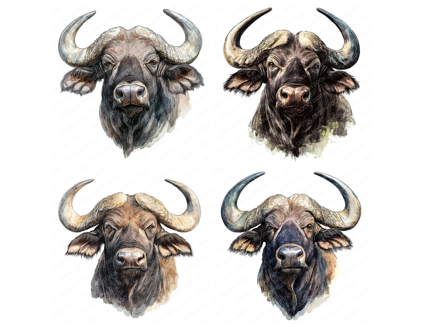 African Buffalo Head Clipart Set (DDD004556)