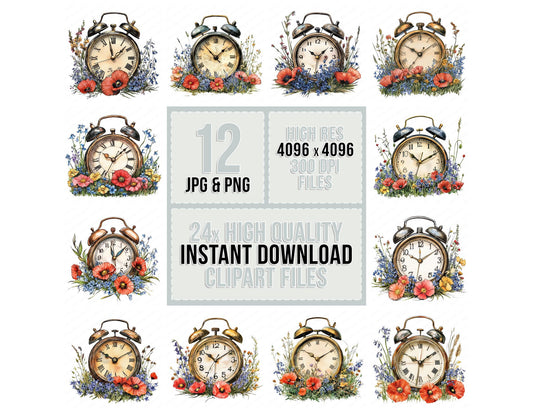 Alarm Clock in Wildflowers Clipart Set (DDD004562)