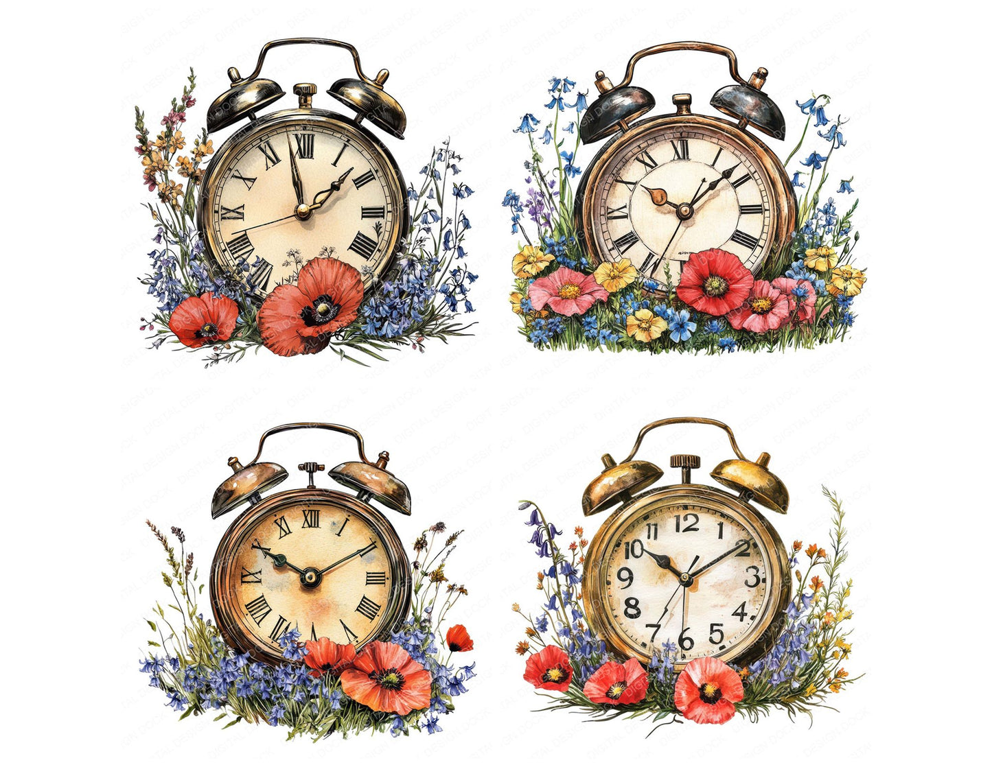 Alarm Clock in Wildflowers Clipart Set (DDD004562)