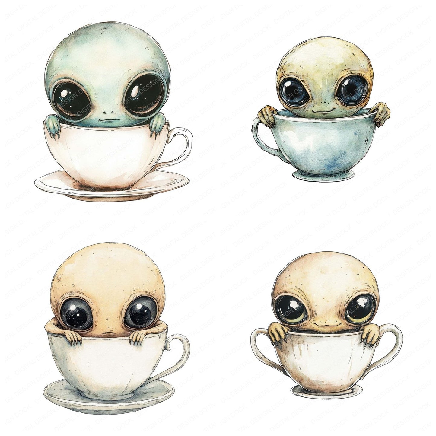 Alien in Teacup Clipart Set (DDD004564)