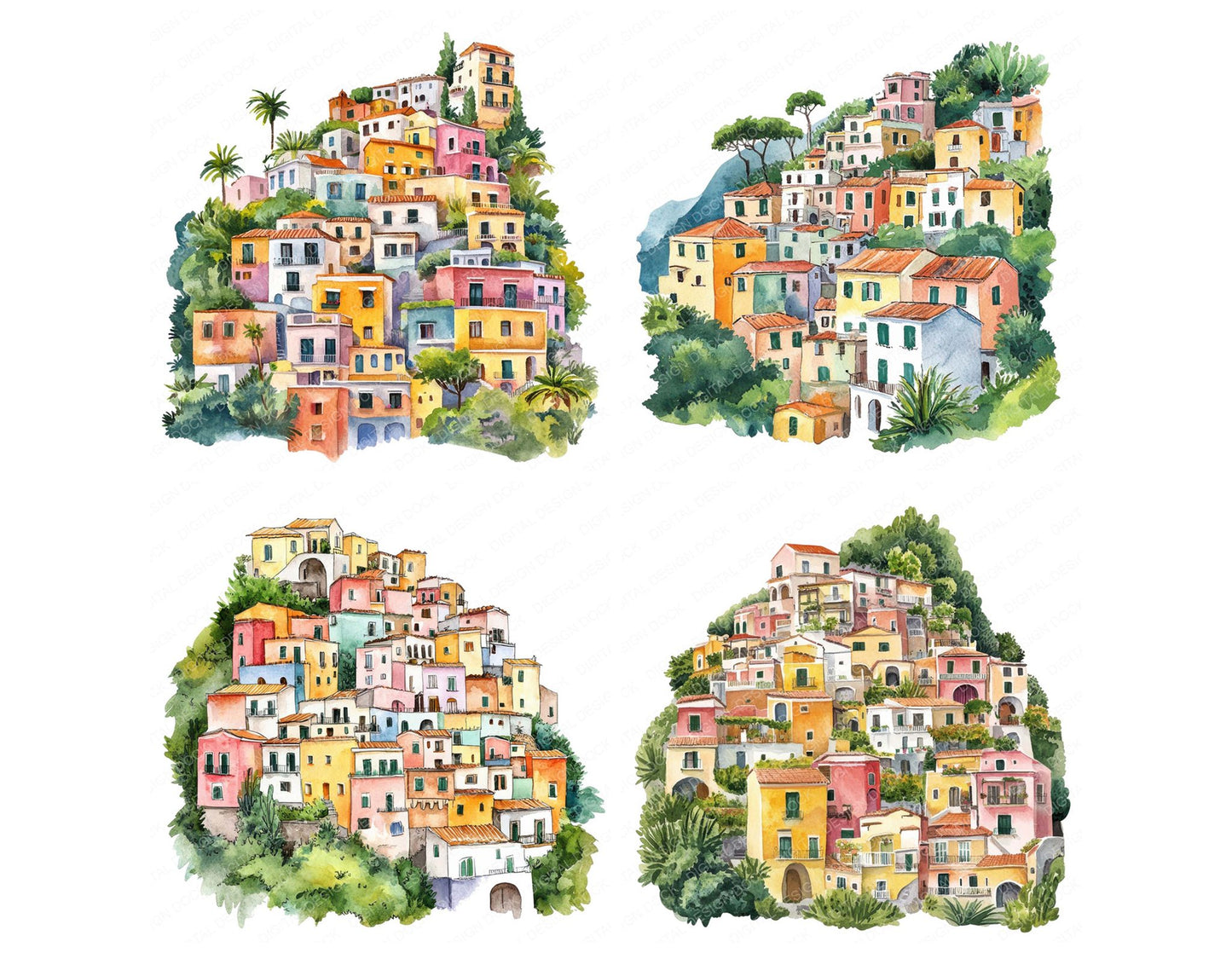 Amalfi Hillside Village Clipart Set (DDD004566)