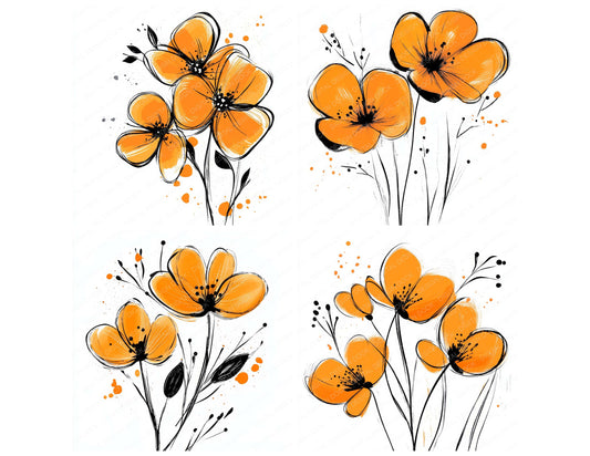 Preview layout showing Amber Abstract Flowers clipart elements for scrapbooking, junk journals, and card making