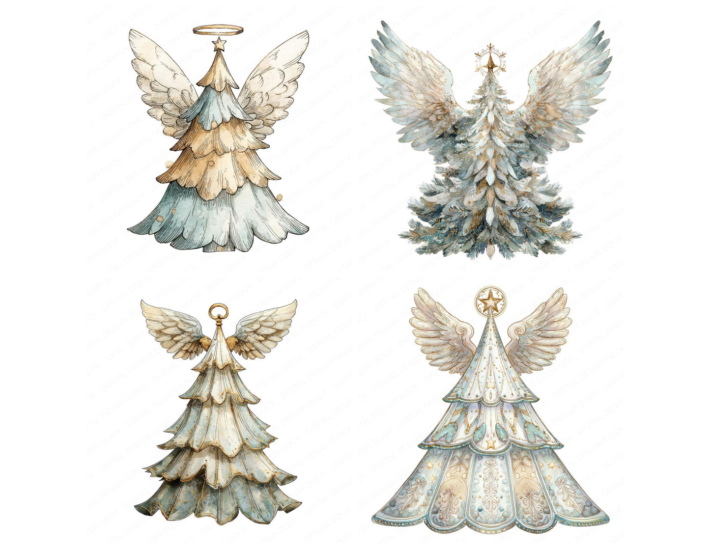 Angel Christmas Tree Clipart Set (DDD004578)