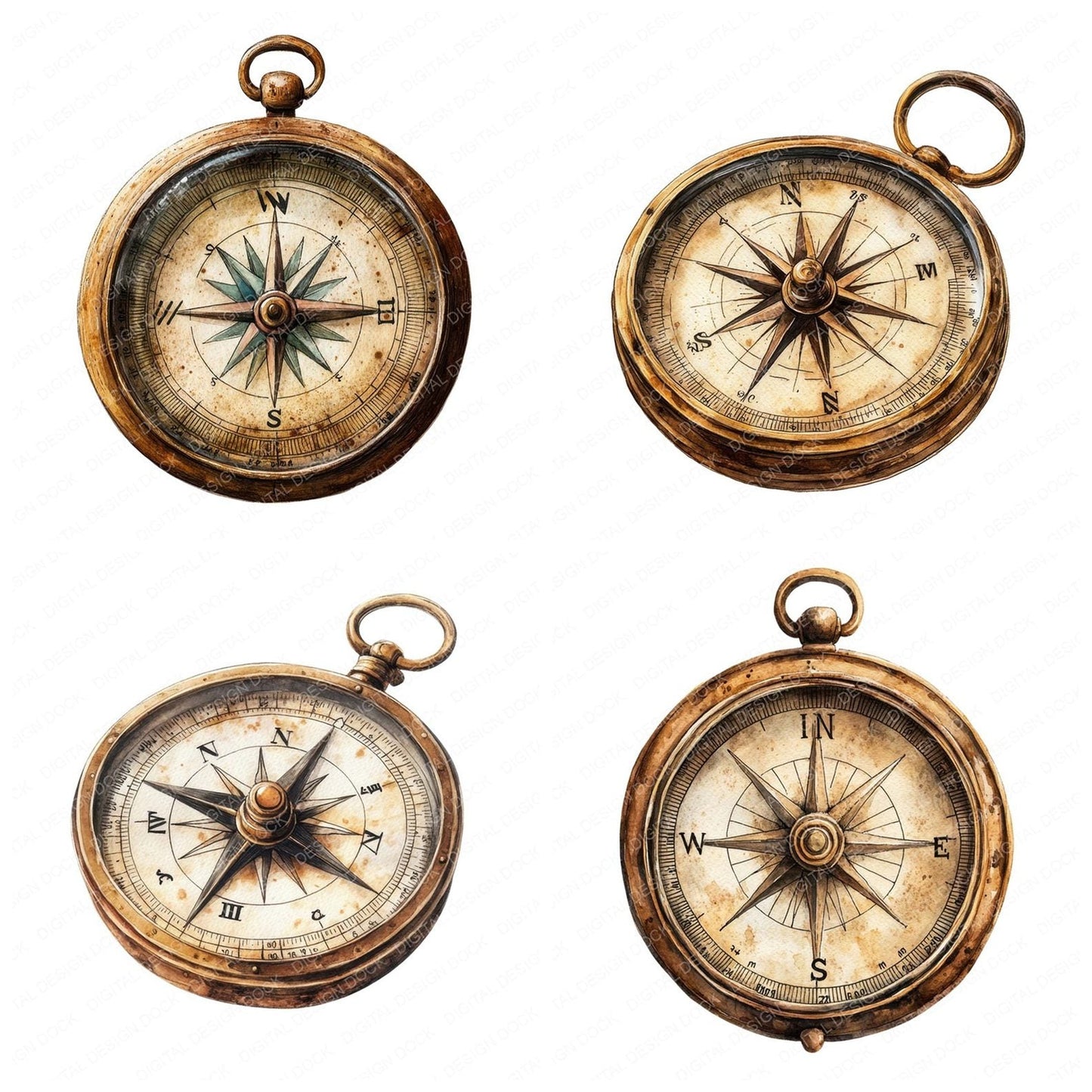 Antique Compass Clipart Set (DDD004582)