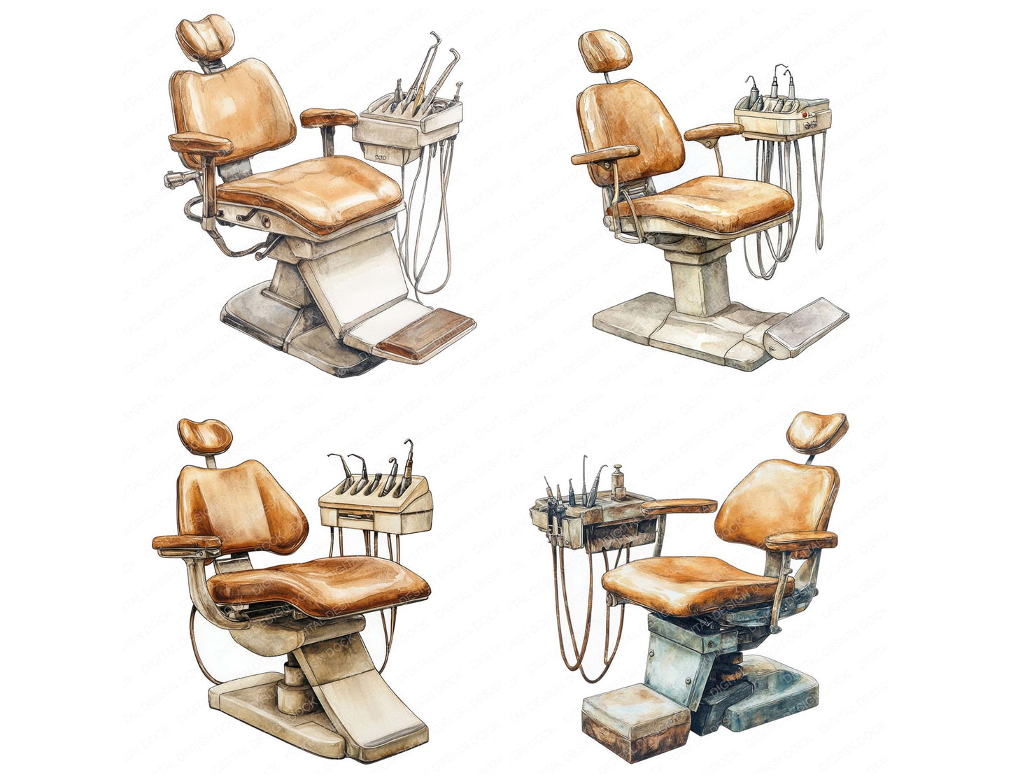 Antique Dentist Chair Clipart Set (DDD004583)