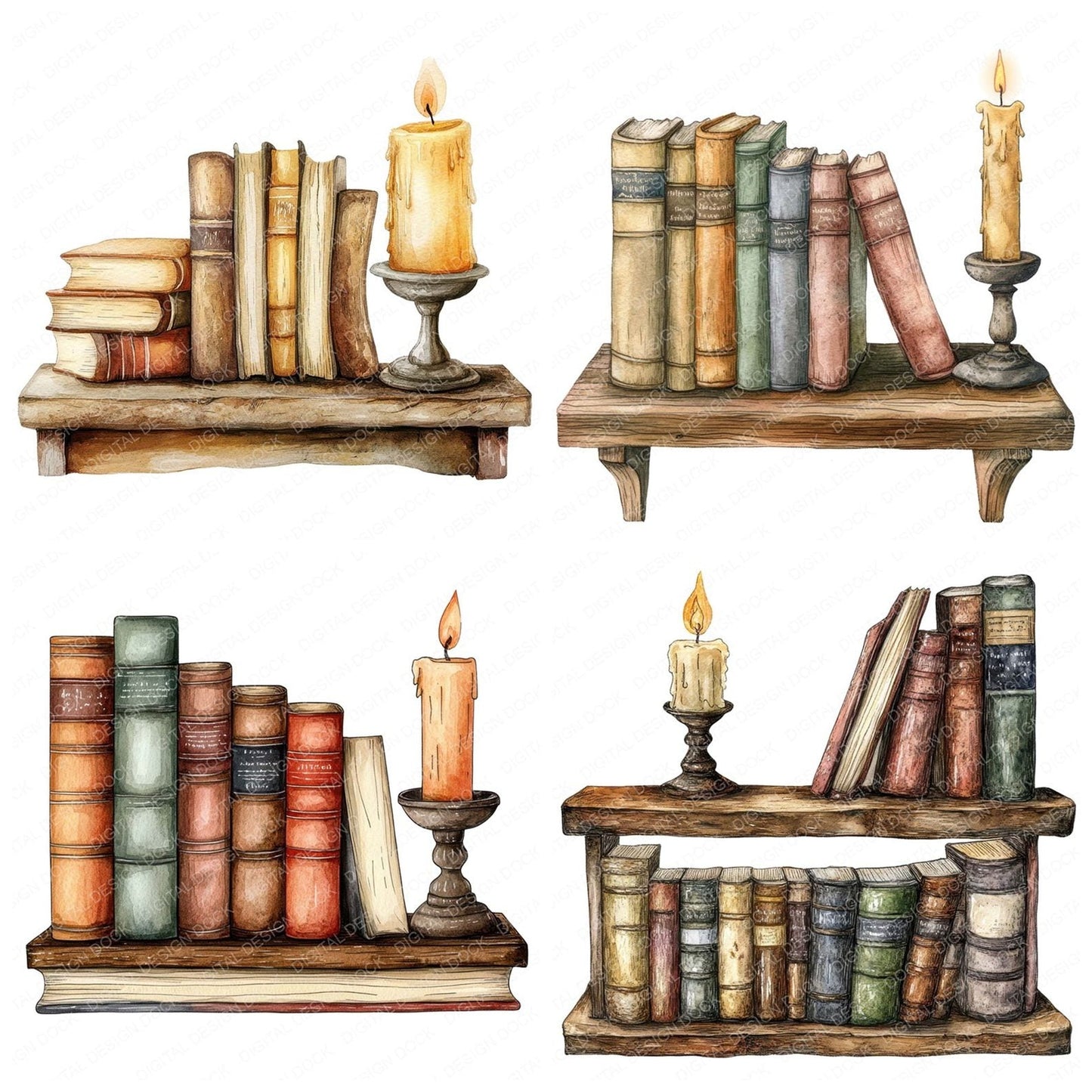 Antique Library Shelf Clipart Set (DDD004585)