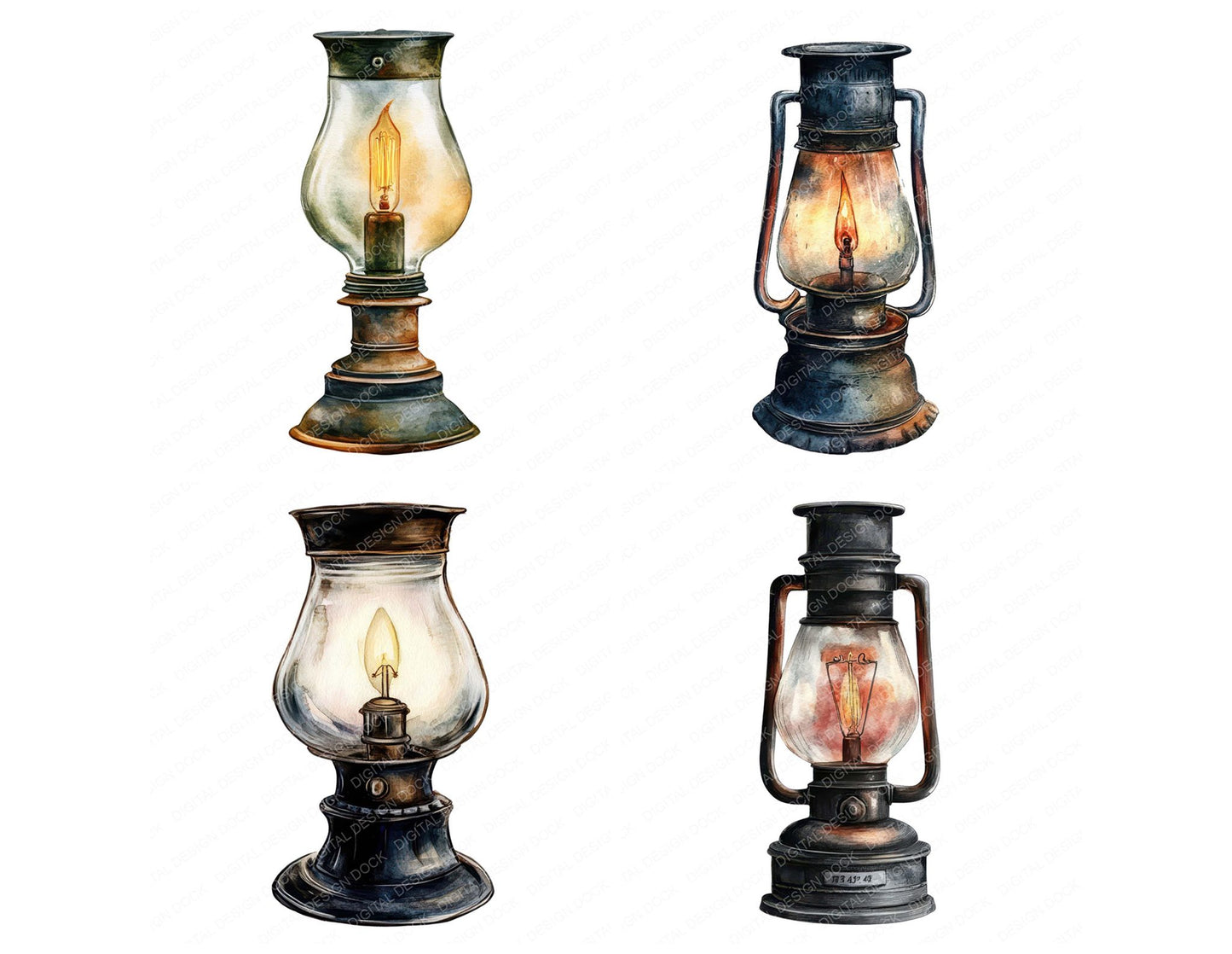 Antique Oil Lamp Clipart Set (DDD004586)