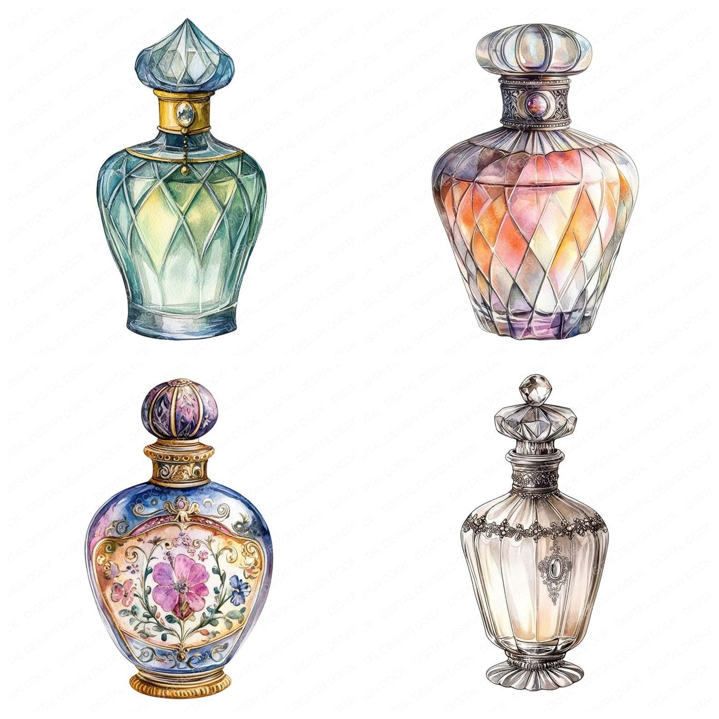 Antique Perfume Bottle Clipart Set (DDD004588)