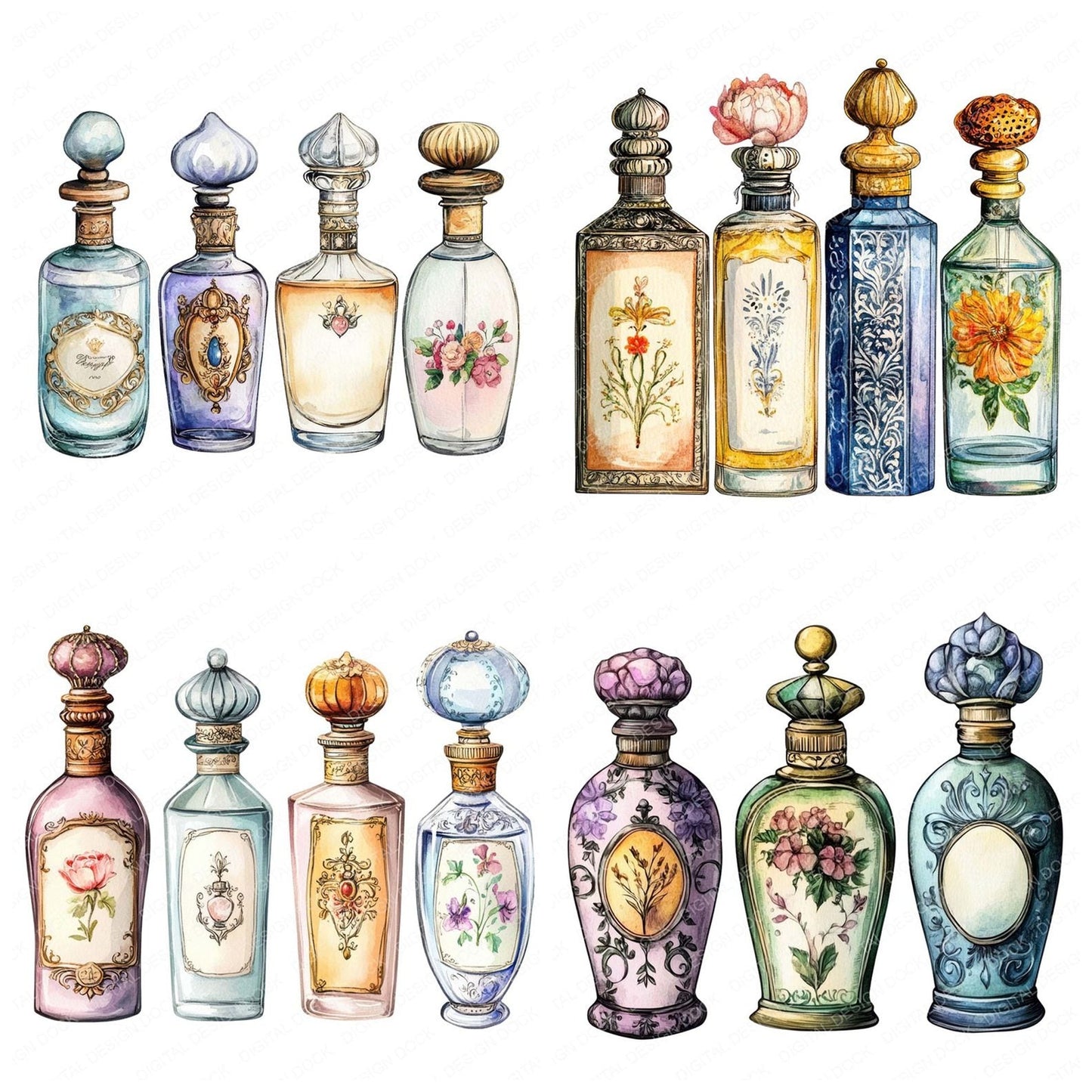 Antique Perfume Bottles Clipart Set (DDD004609)