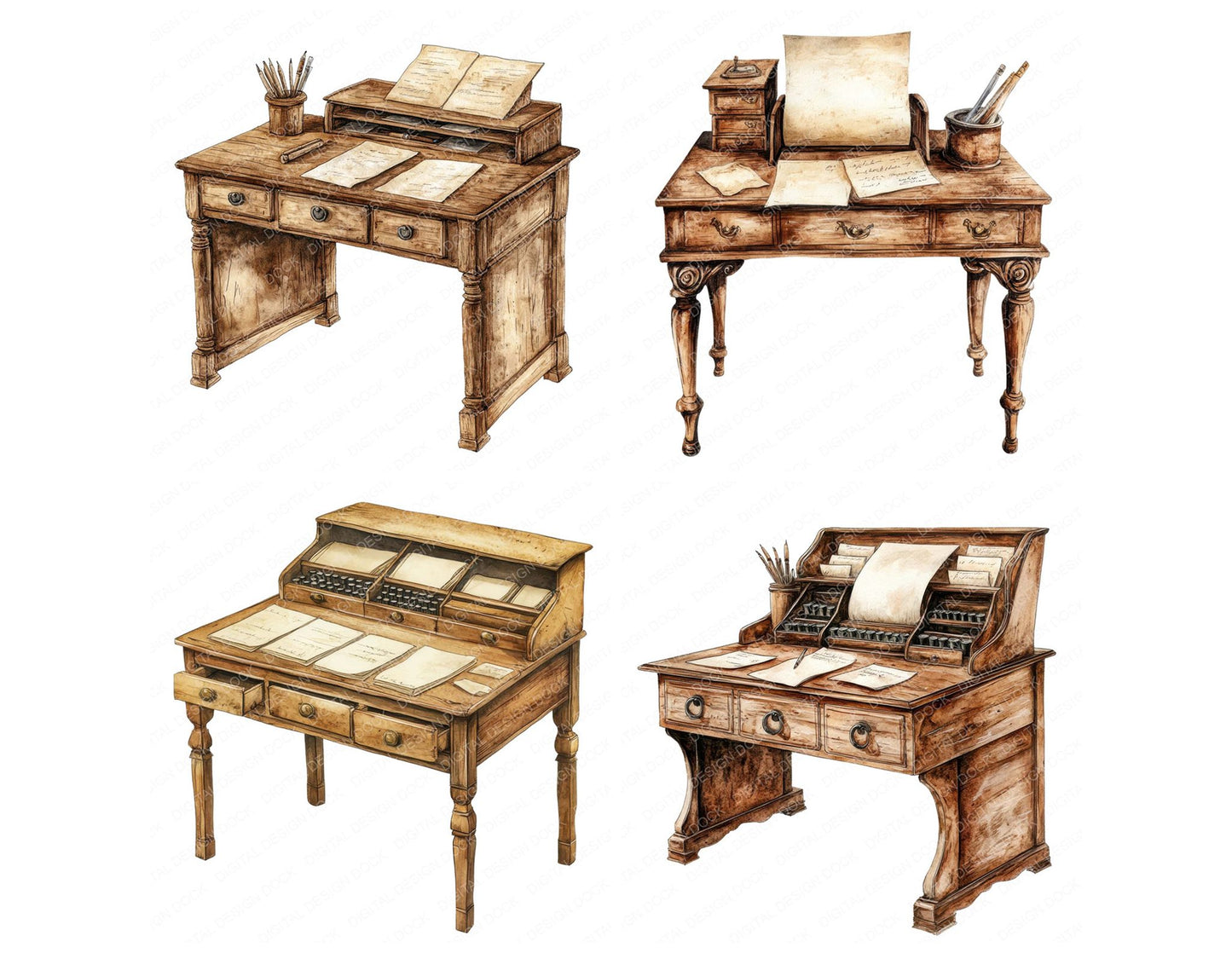 Antique Writing Desk Clipart Set (DDD004611)