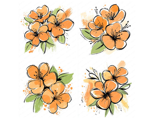 Preview layout showing Apricot Abstract Flowers clipart elements for scrapbooking, junk journals, and card making
