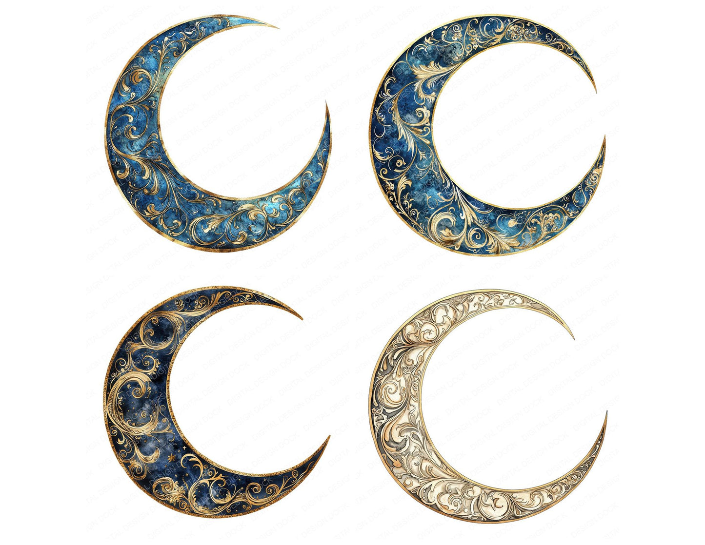Arabesque Crescent Moon Clipart Set (DDD004619)