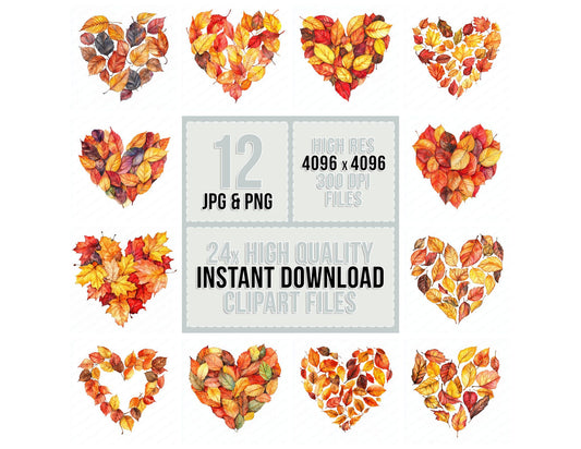Autumn Leaves Watercolour Heart Clipart Set (DDD004634)