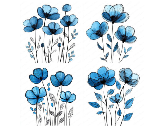 Preview layout showing Azure Abstract Flowers clipart elements for scrapbooking, junk journals, and card making
