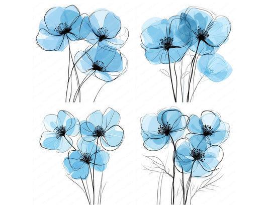 Preview layout showing Baby Blue Abstract Flowers clipart elements for scrapbooking, junk journals, and card making
