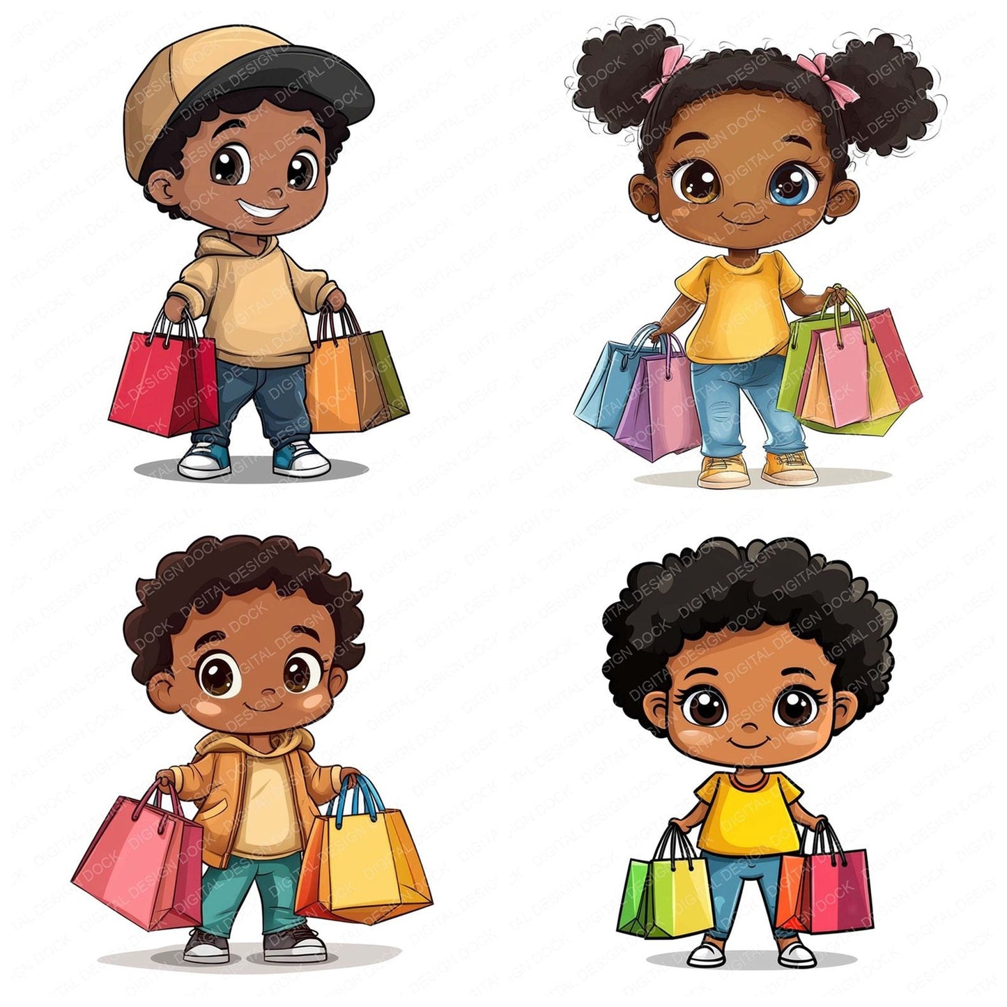 Black Child Shopping Clipart Set (DDD004692)