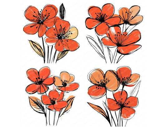 Preview layout showing Blood Orange Abstract Flowers clipart elements for scrapbooking, junk journals, and card making