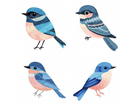Preview layout showing Bluebird Fabric Shapes clipart elements for scrapbooking, junk journals, and card making