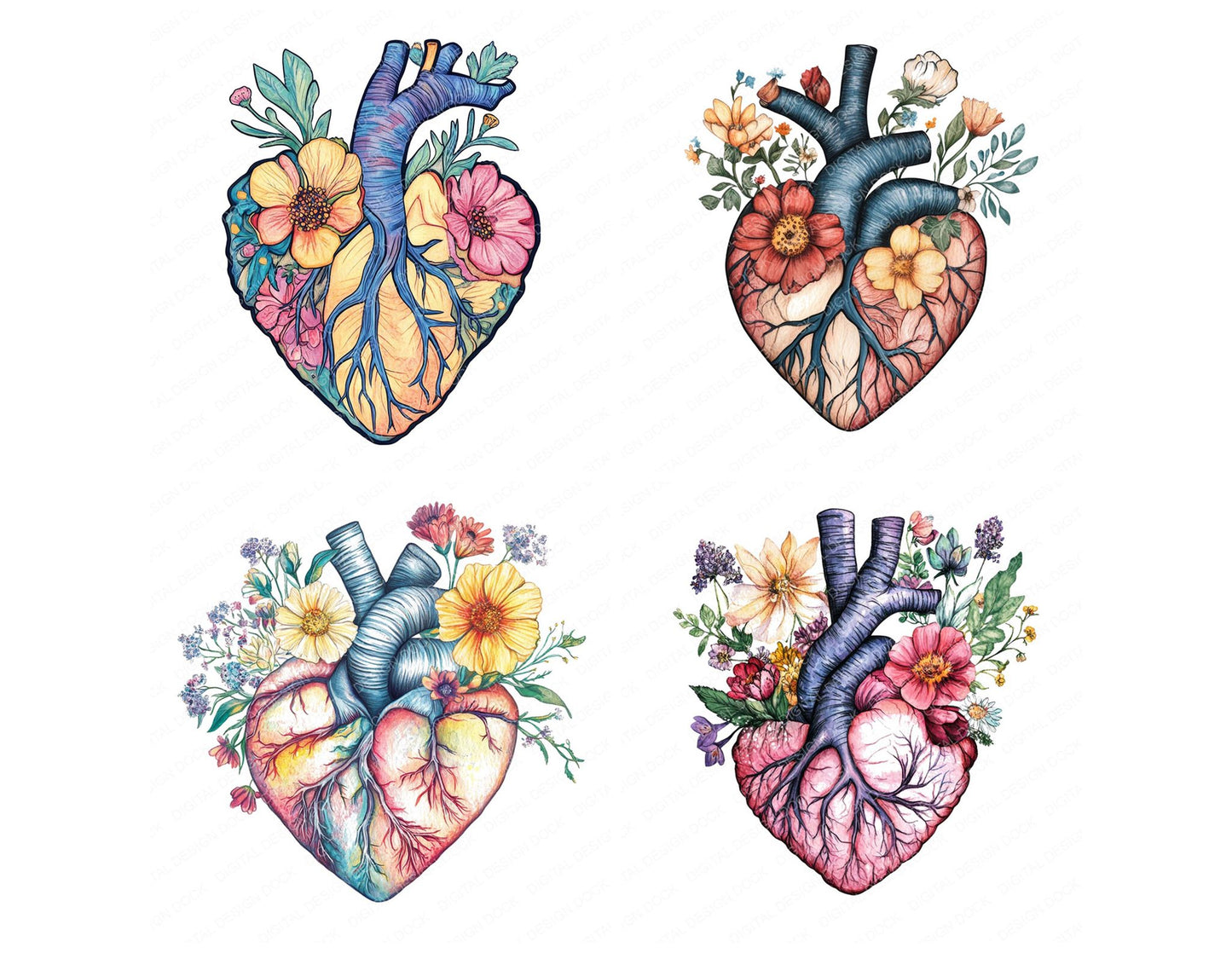 Boho Floral Human Heart Clipart Set (DDD004727)