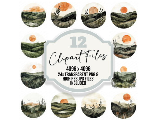 Boho Watercolour Landscape Clipart Set (DDD004739)