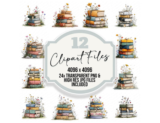 Book Stack Wildflowers Clipart Set (DDD004754)