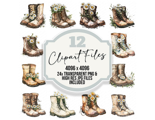 Boots Filled with Daisies Clipart Set (DDD004759)