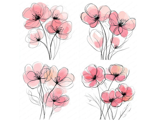 Preview layout showing Bubblegum Pink Abstract Flowers clipart elements for scrapbooking, junk journals, and card making