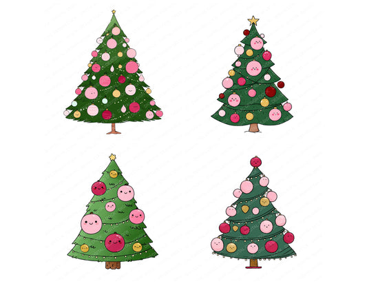 Preview layout showing Cartoon Abstract Christmas Tree clipart elements for scrapbooking, junk journals, and card making
