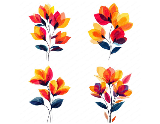 Preview layout showing Colourful Abstract Flowers clipart elements for scrapbooking, junk journals, and card making