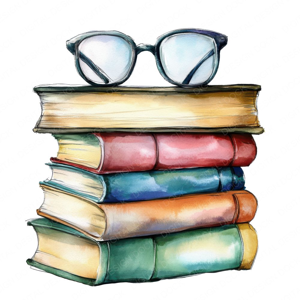 Colourful Book Stack with Glasses Clipart Set (DDD004992)