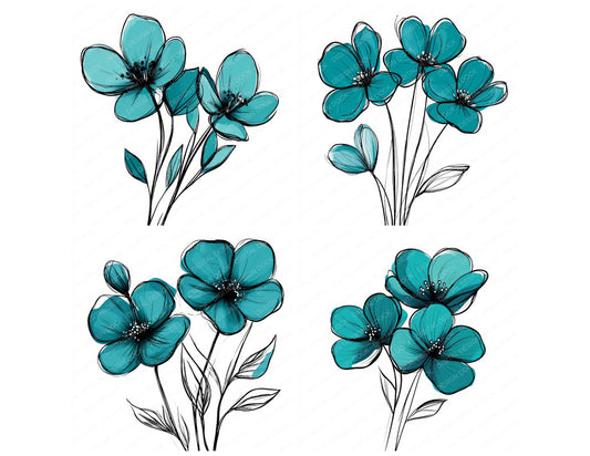 Preview layout showing Deep Teal Abstract Flowers clipart elements for scrapbooking, junk journals, and card making