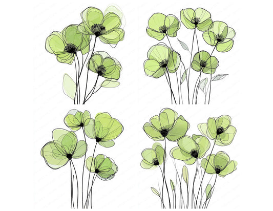 Preview layout showing Fern Green Abstract Flowers clipart elements for scrapbooking, junk journals, and card making