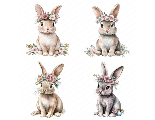 Preview layout showing Floral Easter Bunny clipart elements for scrapbooking, junk journals, and card making