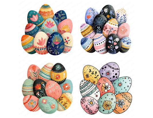 Preview layout showing Floral Pattern Easter Eggs clipart elements for scrapbooking, junk journals, and card making