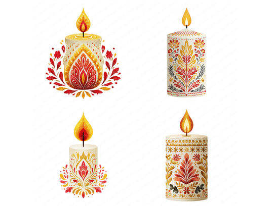 Preview layout showing Folk Art Christmas Candle clipart elements for scrapbooking, junk journals, and card making