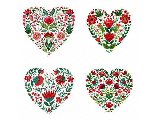 Preview layout showing Folk Art Christmas Heart clipart elements for scrapbooking, junk journals, and card making