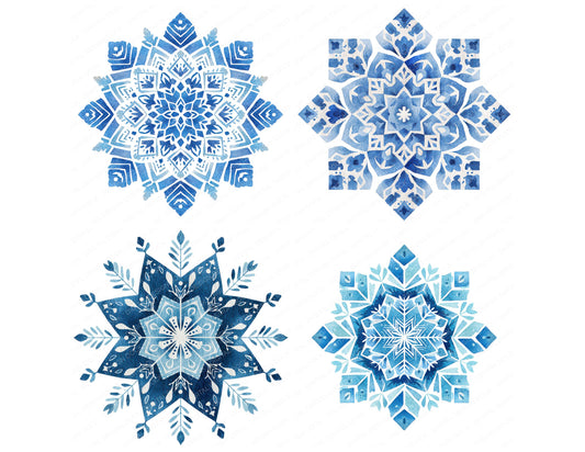 Preview layout showing Folk Art Christmas Snowflake clipart elements for scrapbooking, junk journals, and card making