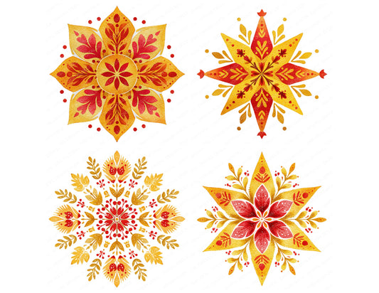 Preview layout showing Folk Art Christmas Star clipart elements for scrapbooking, junk journals, and card making