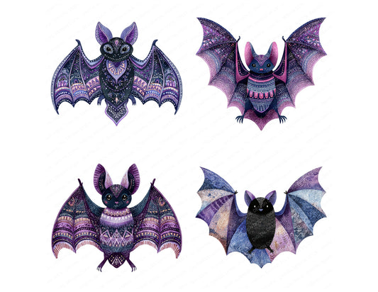 Preview layout showing Folk Art Halloween Bat clipart elements for scrapbooking, junk journals, and card making