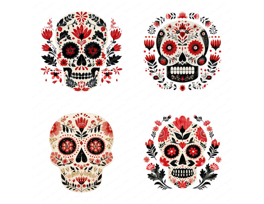 Preview layout showing Folk Art Halloween Skull clipart elements for scrapbooking, junk journals, and card making