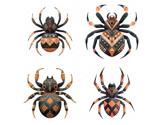 Preview layout showing Folk Art Halloween Spider clipart elements for scrapbooking, junk journals, and card making