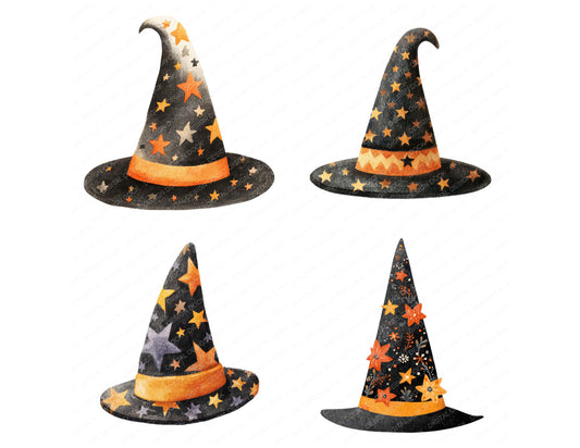 Preview layout showing Folk Art Halloween Witch Hat clipart elements for scrapbooking, junk journals, and card making