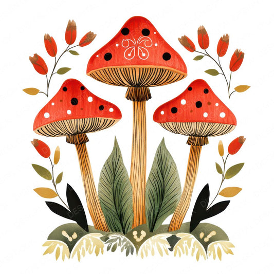 Folk Floral Mushrooms Clipart Set (DDD005563)