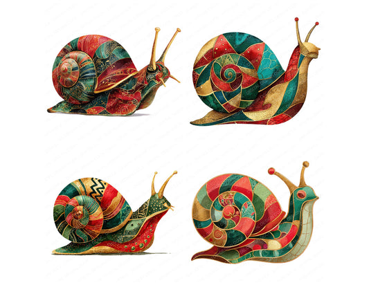 Preview layout showing Geometric Colourful Snail clipart elements for scrapbooking, junk journals, and card making